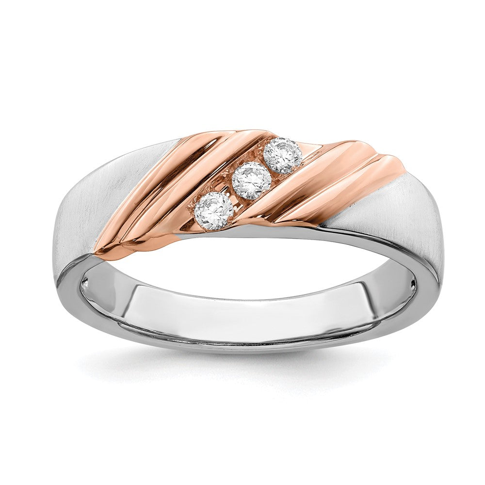 14k Two-tone Two Tone Rose and White Gold 1/6 Ct. Lab Grown Diamond VS/SI+ G+ Three Stone Men's Ring