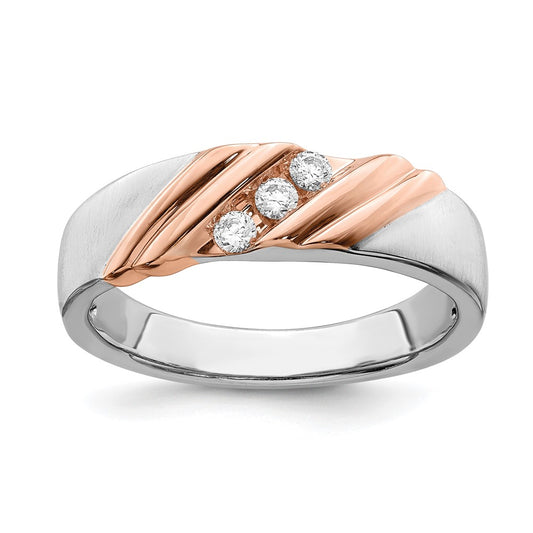 14k Two-tone Two Tone Rose and White Gold 1/6 Ct. Lab Grown Diamond VS/SI+ G+ Three Stone Men's Ring