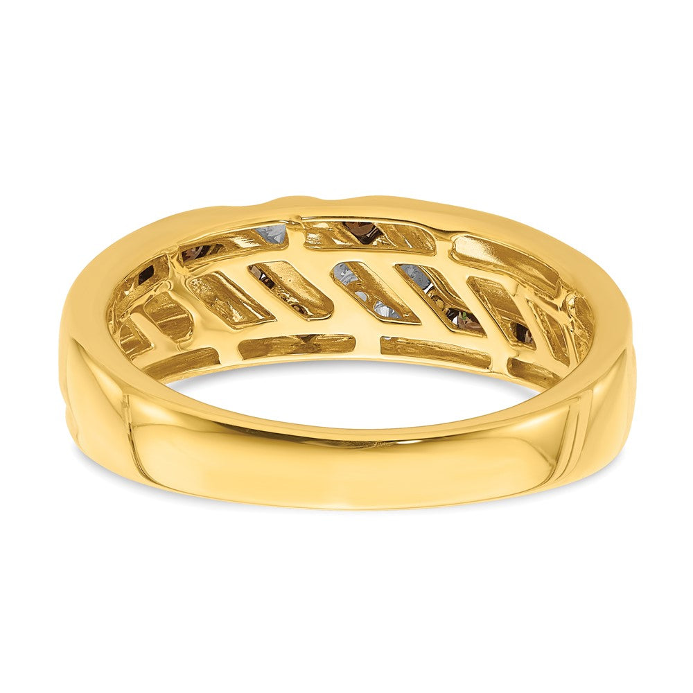 0.37ct. CZ Solid Real 14k Men's Brown and White Bridal Wedding Band Ring