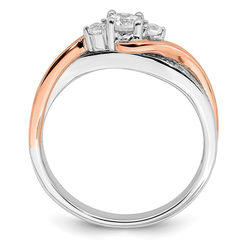14K Two Tone White And Rose Gold By Pass (Holds 1/4 Carat (4.00mm) Round Center) 1/8 Diamond Semi Mount Engagement Ring