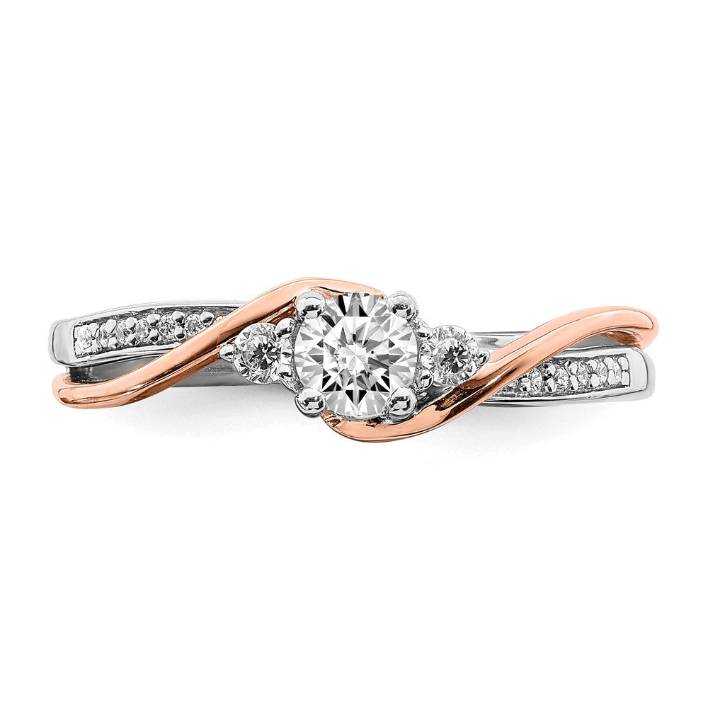 14K Two Tone White And Rose Gold By Pass (Holds 1/4 Carat (4.00mm) Round Center) 1/8 Diamond Semi Mount Engagement Ring