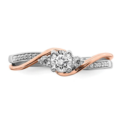 14K Two Tone White And Rose Gold By Pass (Holds 1/4 Carat (4.00mm) Round Center) 1/8 Diamond Semi Mount Engagement Ring