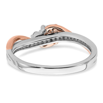 14K Two Tone White And Rose Gold By Pass (Holds 1/4 Carat (4.00mm) Round Center) 1/8 Diamond Semi Mount Engagement Ring