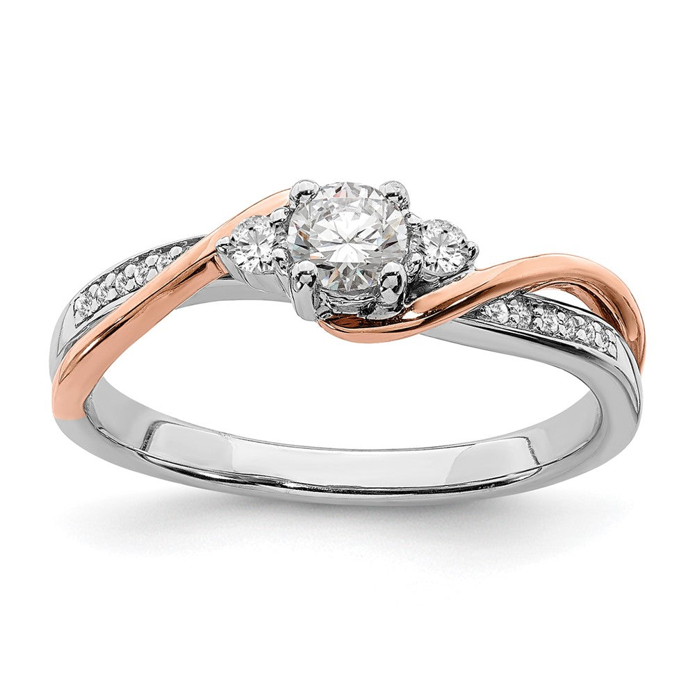 14K Two Tone White And Rose Gold By Pass (Holds 1/4 Carat (4.00mm) Round Center) 1/8 Diamond Semi Mount Engagement Ring