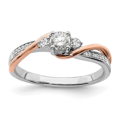 14K Two Tone White And Rose Gold By Pass (Holds 1/4 Carat (4.00mm) Round Center) 1/8 Diamond Semi Mount Engagement Ring