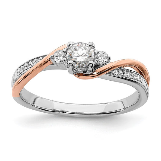 14K Two Tone White And Rose Gold By Pass (Holds 1/4 Carat (4.00mm) Round Center) 1/8 Diamond Semi Mount Engagement Ring