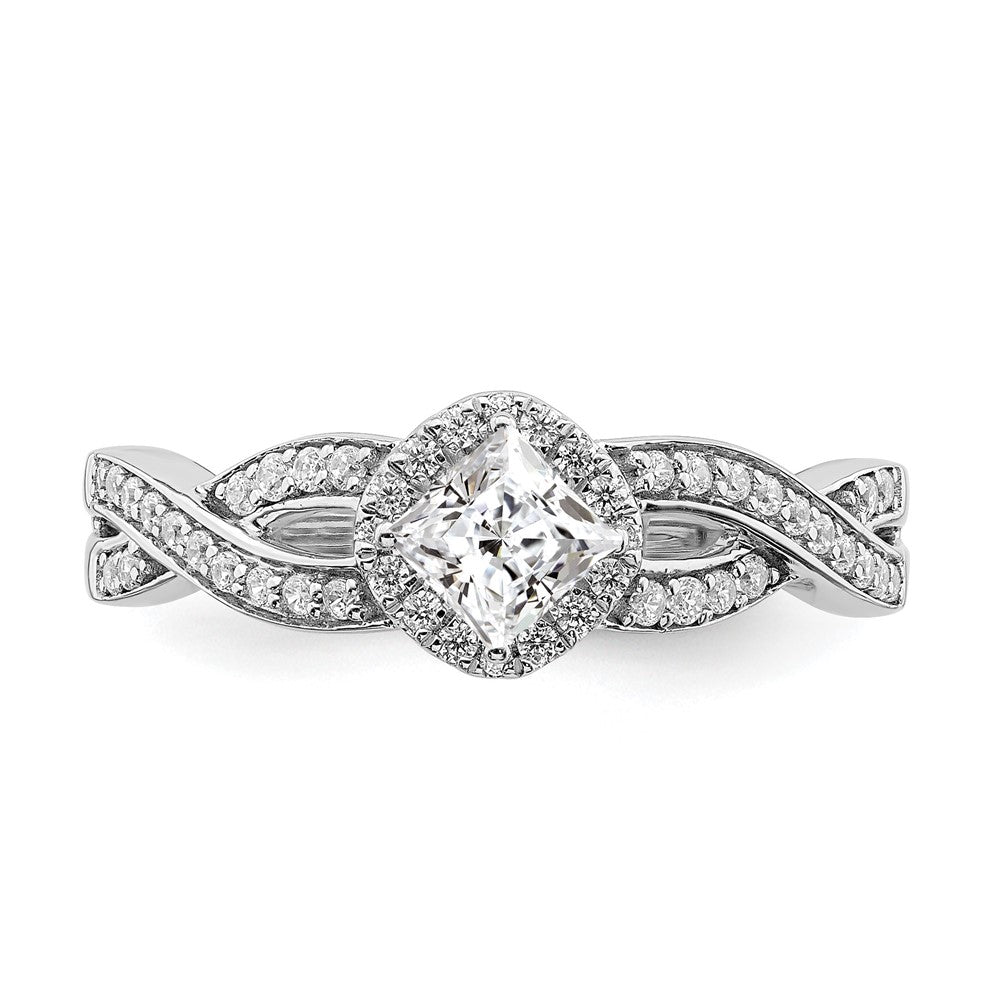 14K White Gold Criss Cross Halo (Holds 1/3 Carat (3.9mm) Princess Center) 1/4 Diamond Semi Mount Engagement Ring