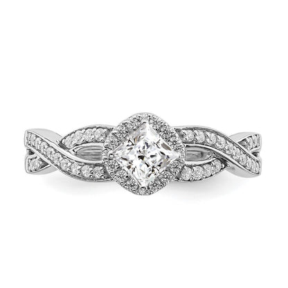 14K White Gold Criss Cross Halo (Holds 1/3 Carat (3.9mm) Princess Center) 1/4 Diamond Semi Mount Engagement Ring