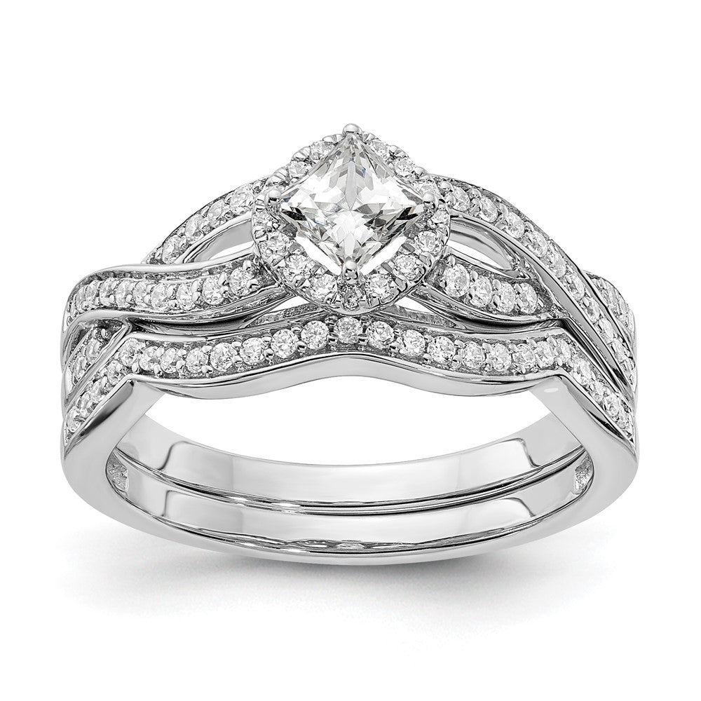 14K White Gold Criss Cross Halo (Holds 1/3 Carat (3.9mm) Princess Center) 1/4 Diamond Semi Mount Engagement Ring