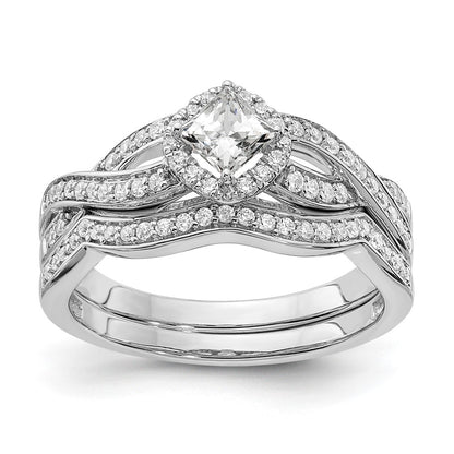 14K White Gold Criss Cross Halo (Holds 1/3 Carat (3.9mm) Princess Center) 1/4 Diamond Semi Mount Engagement Ring