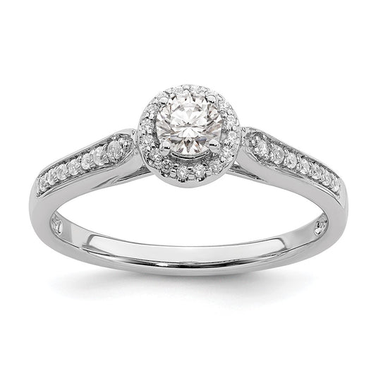 14K White Gold Halo (Holds 1/4 Carat (4.1mm) Round Center) 1/6 Diamond Semi Mount Engagement Ring