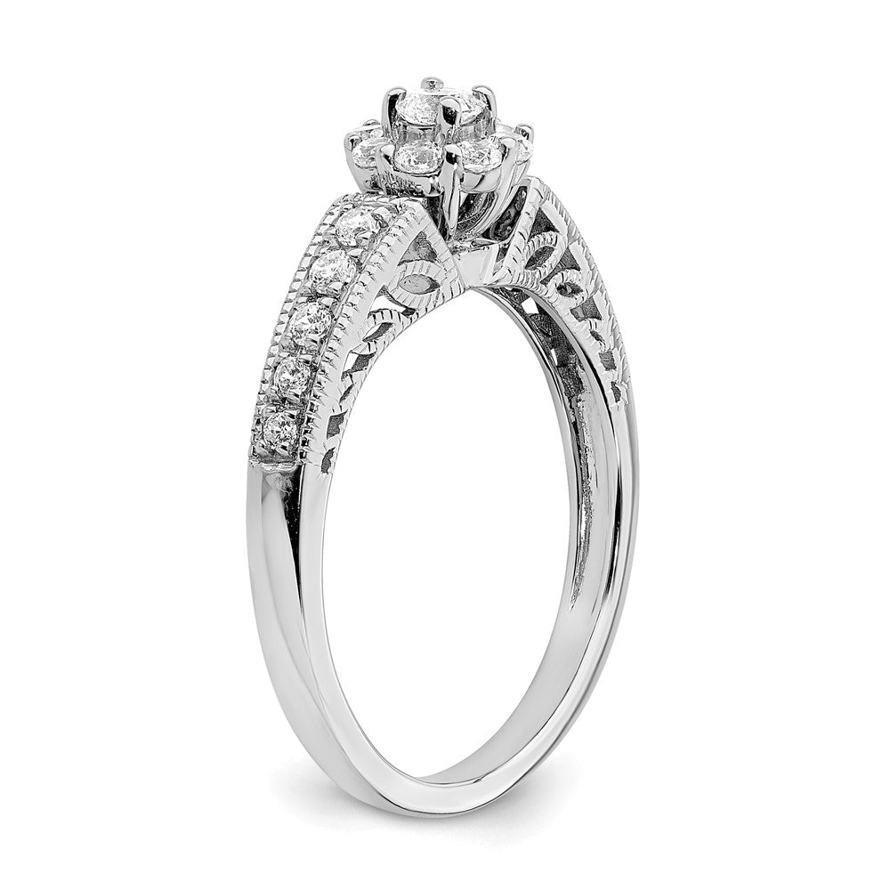 0.11ct. CZ Solid Real 14k White Gold Cluster Complete Engagement Ring