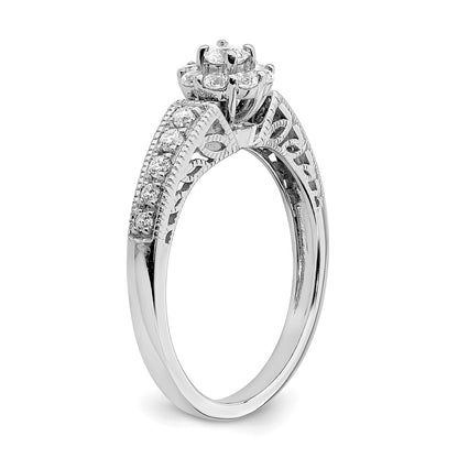 0.11ct. CZ Solid Real 14k White Gold Cluster Complete Engagement Ring