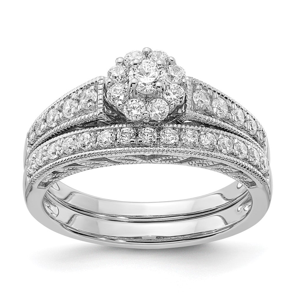 0.11ct. CZ Solid Real 14k White Gold Cluster Complete Engagement Ring