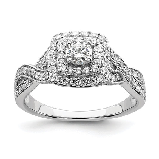 14K White Gold Double Halo (Holds 1/4 Carat (4.1mm) Round Center) 1/2 Diamond Semi Mount Engagement Ring