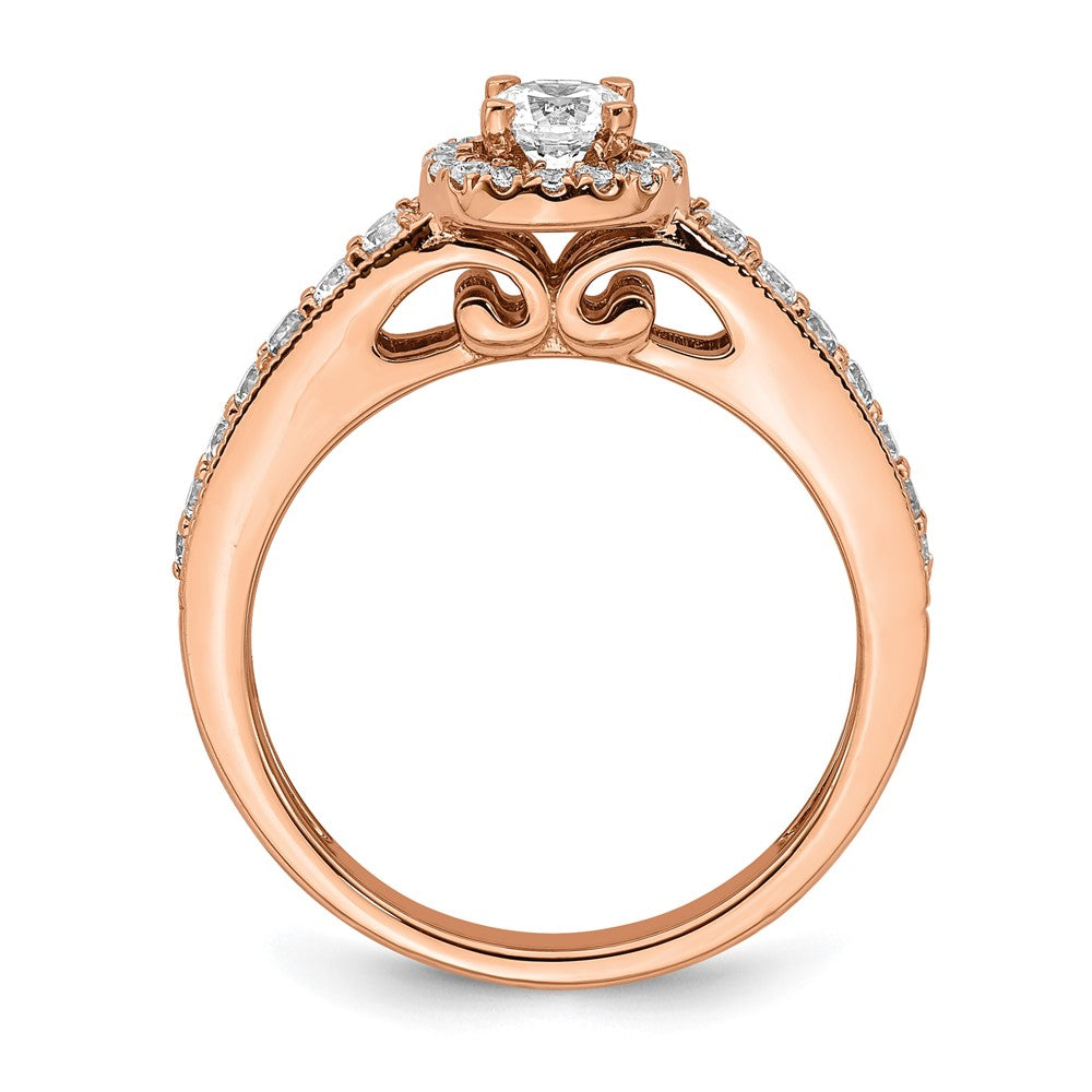 14K Rose Gold Halo Plus (Holds 1/3 Carat (4.5mm) Round Center) 3/8 Diamond Semi Mount Engagement Ring
