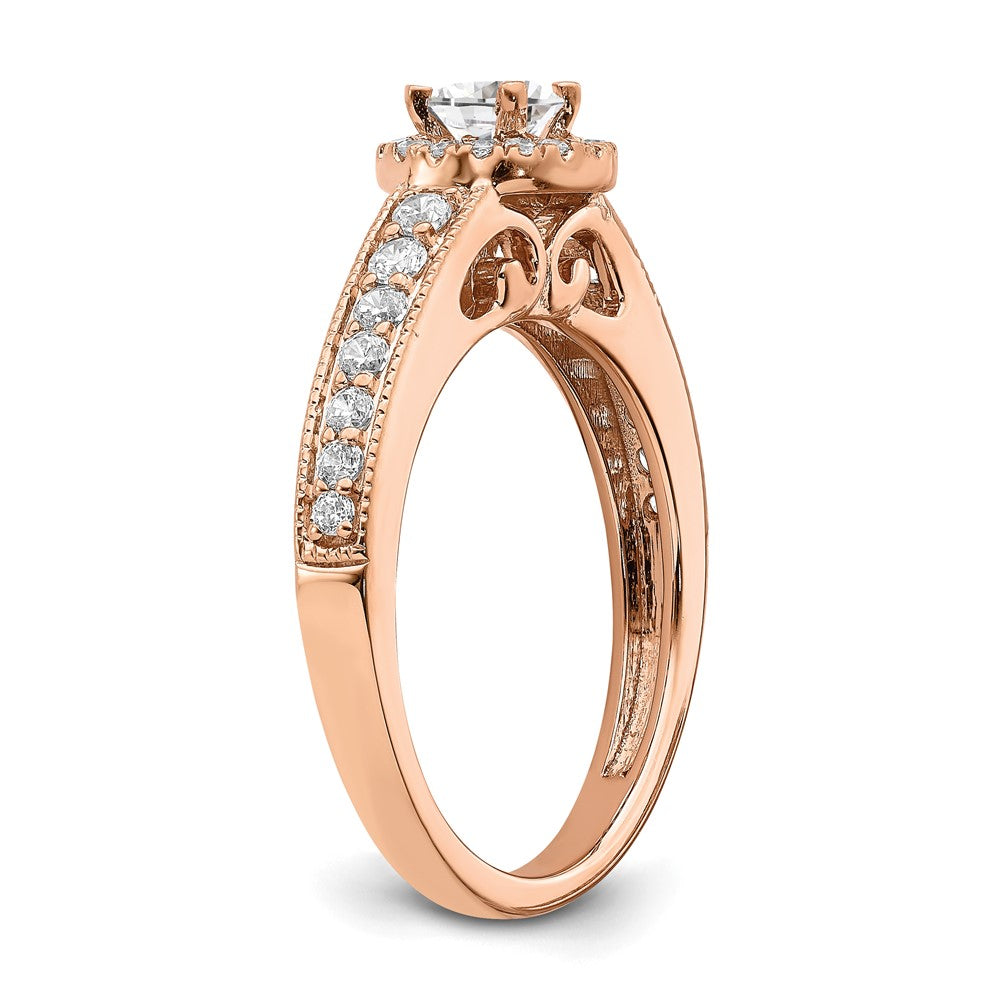 14K Rose Gold Halo Plus (Holds 1/3 Carat (4.5mm) Round Center) 3/8 Diamond Semi Mount Engagement Ring