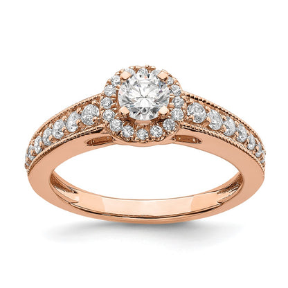 14K Rose Gold Halo Plus (Holds 1/3 Carat (4.5mm) Round Center) 3/8 Diamond Semi Mount Engagement Ring