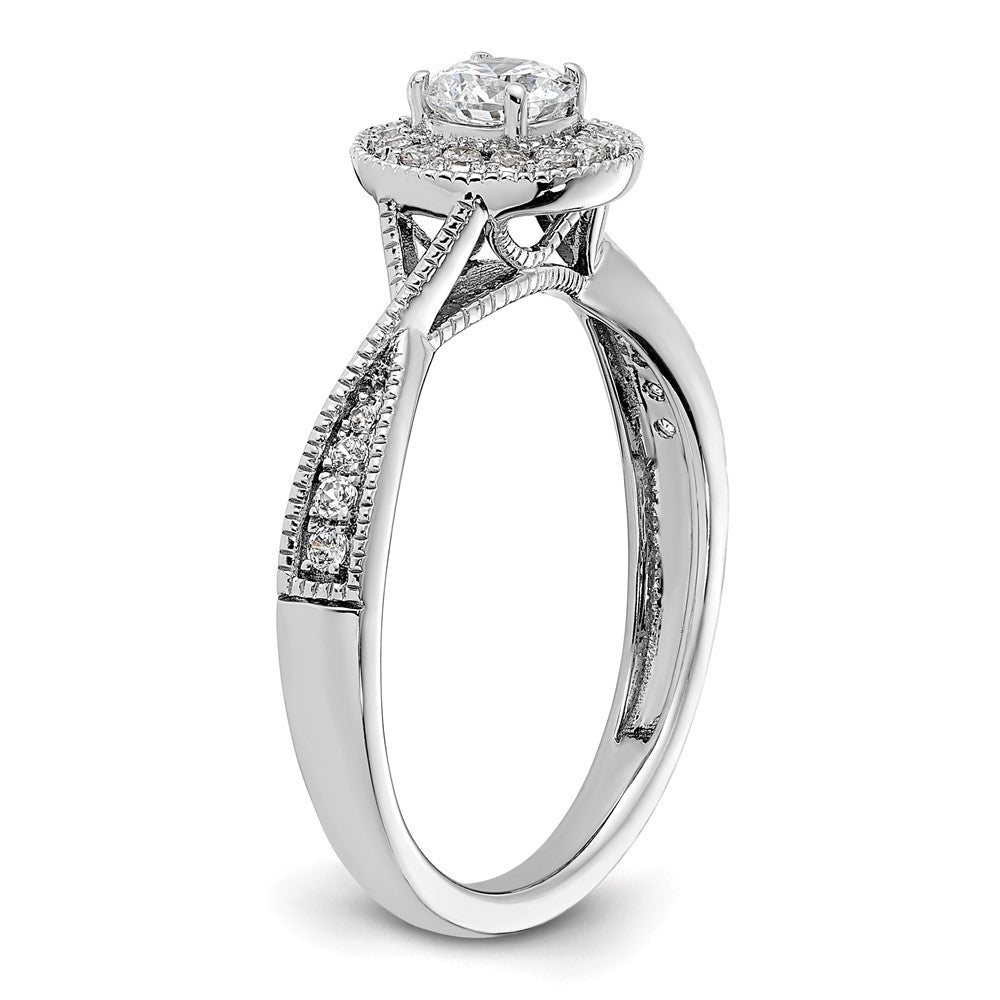 10k White Gold 1/2 Ct. Lab Grown Diamond VS/SI+ G+ Round Halo Engagement Ring