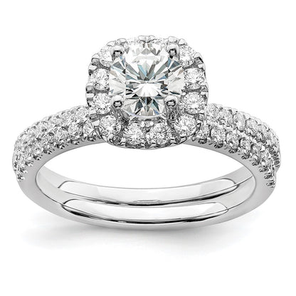 14k White Gold 1 Ct. Lab Grown Diamond VS/SI+ G+ Complete Round Halo Engagement Ring