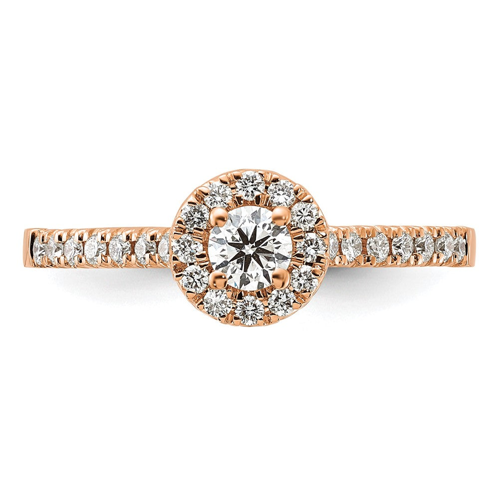 14k Rose Gold 1/2 Ct. Lab Grown Diamond VS/SI+ G+ Round Halo Engagement Ring
