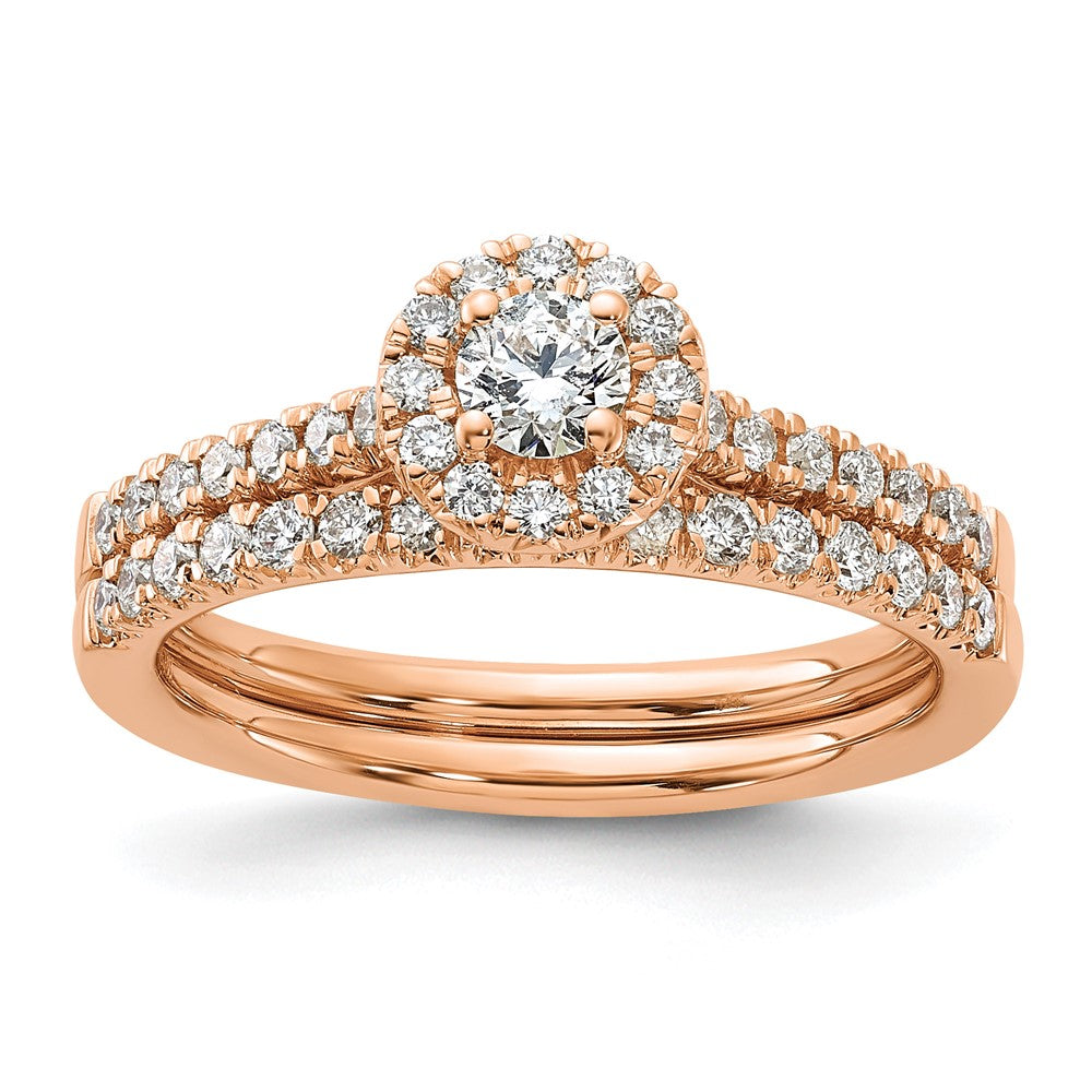 14k Rose Gold 1/2 Ct. Lab Grown Diamond VS/SI+ G+ Round Halo Engagement Ring