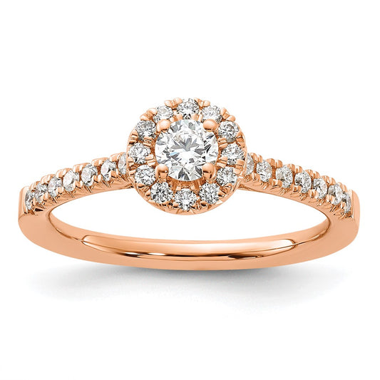 14k Rose Gold 1/2 Ct. Lab Grown Diamond VS/SI+ G+ Round Halo Engagement Ring