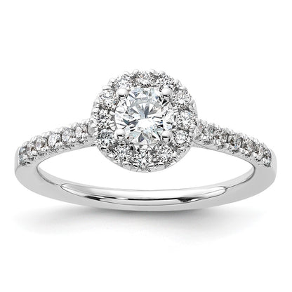 14K White Gold 3/4 Carat Lab Grown Diamond Vs/Si+ G+ Round Complete Halo Engagement Ring