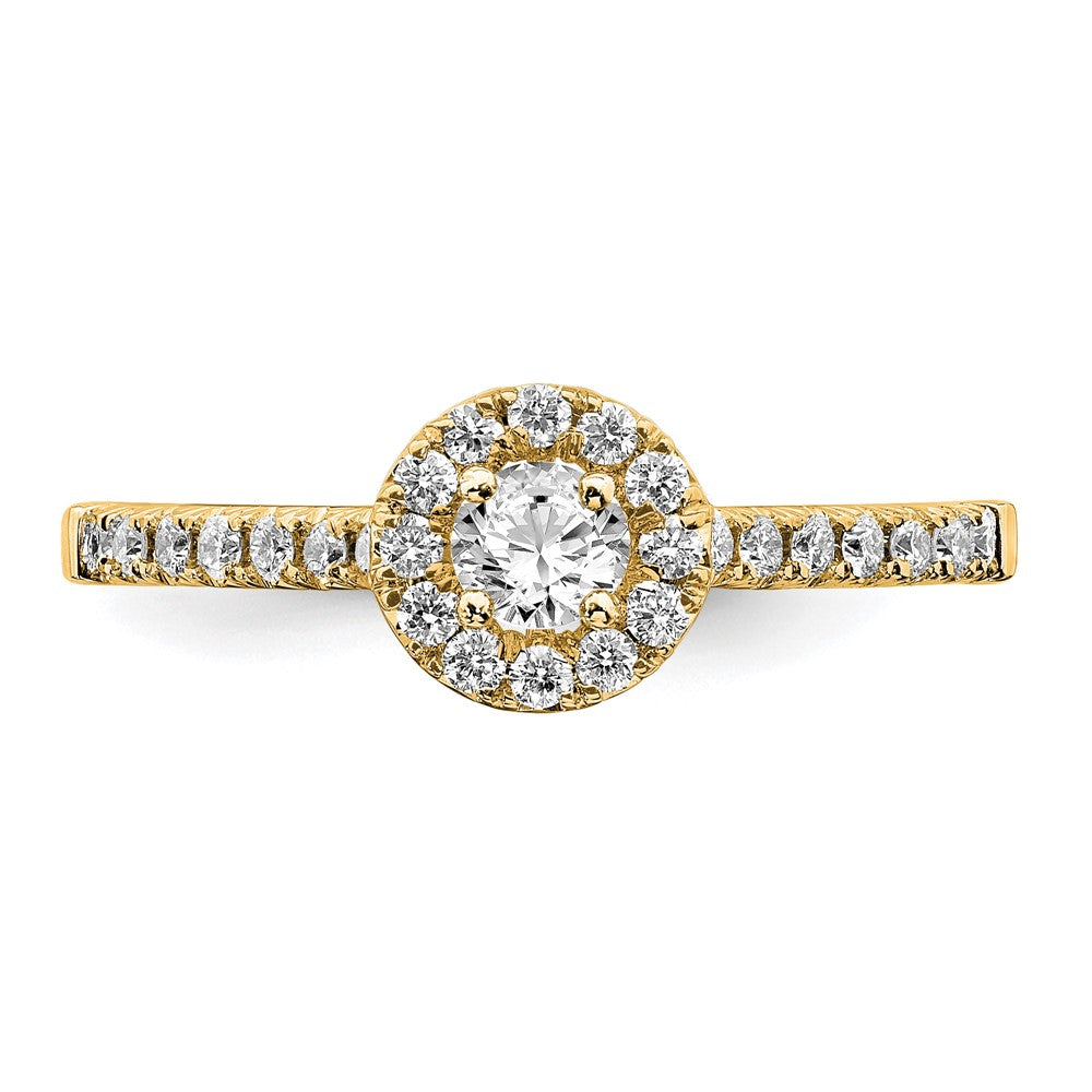14k Yellow Gold 3/4 Ct. Lab Grown Diamond VS/SI+ G+ Round Halo Engagement Ring