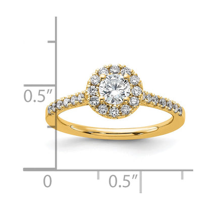 14k Yellow Gold 3/4 Ct. Lab Grown Diamond VS/SI+ G+ Round Halo Engagement Ring