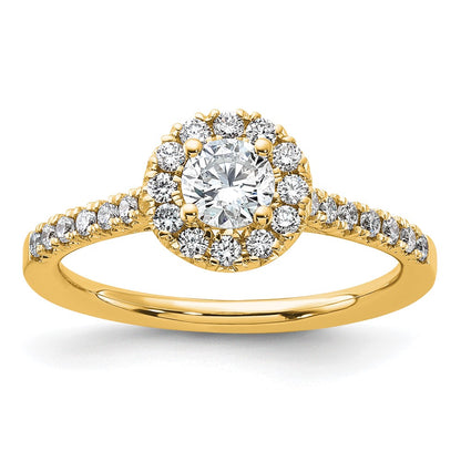 14k Yellow Gold 3/4 Ct. Lab Grown Diamond VS/SI+ G+ Round Halo Engagement Ring
