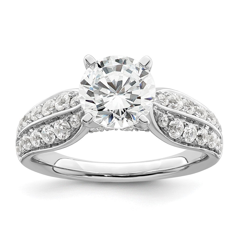 14k White Gold 5/8 Ct. Lab Grown Diamond VS/SI+ G+ 1 1/2 Ct. Center Round Semi Mount Shared Prong Engagement Ring