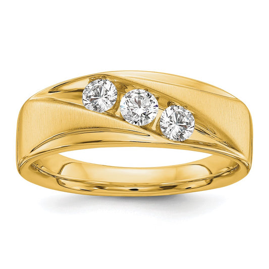 14k Yellow Gold 5/8 Ct. Lab Grown Diamond VS/SI+ G+ Three Stone Men's Ring