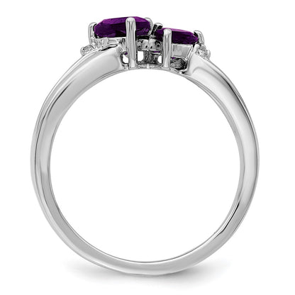 10K White Gold Amethyst And Diamond 2-Stone Heart Ring