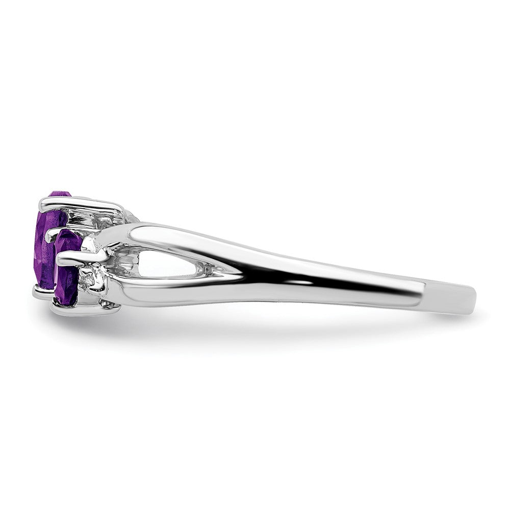 10K White Gold Amethyst And Diamond 2-Stone Heart Ring