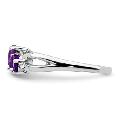 10K White Gold Amethyst And Diamond 2-Stone Heart Ring
