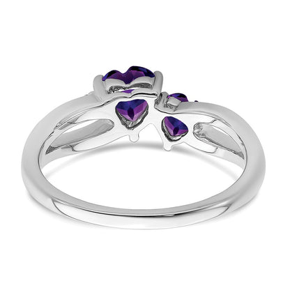 10K White Gold Amethyst And Diamond 2-Stone Heart Ring