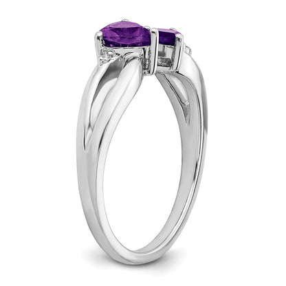 10K White Gold Amethyst And Diamond 2-Stone Heart Ring