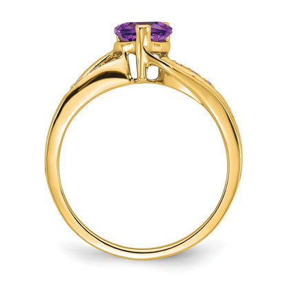 10K Yellow Gold Amethyst And Diamond Heart Ring