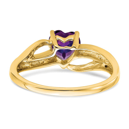 10K Yellow Gold Amethyst And Diamond Heart Ring