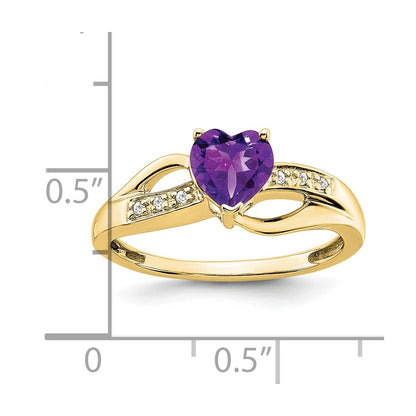 10K Yellow Gold Amethyst And Diamond Heart Ring