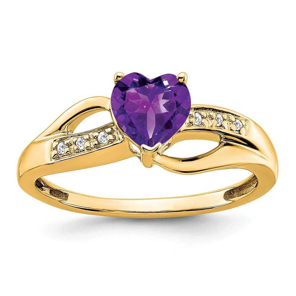 10K Yellow Gold Amethyst And Diamond Heart Ring