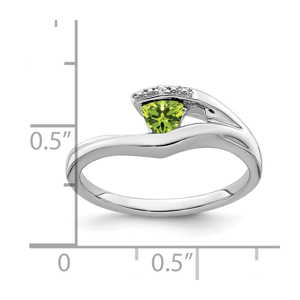 10K White Gold Trillion Peridot And Diamond Ring