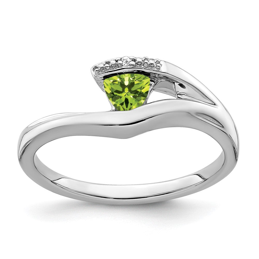 10K White Gold Trillion Peridot And Diamond Ring
