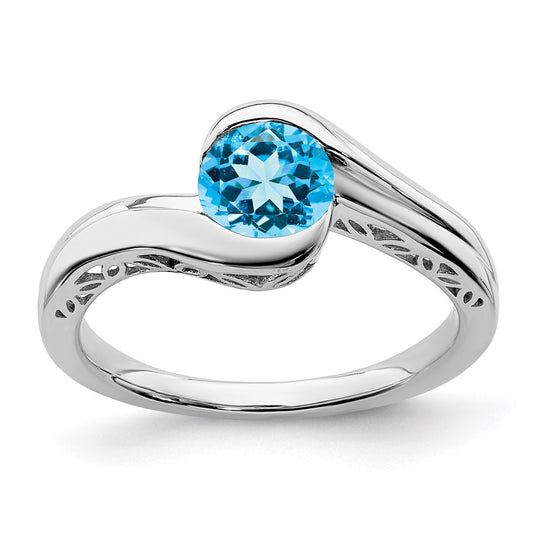 10K White Gold Blue Topaz Bypass Ring