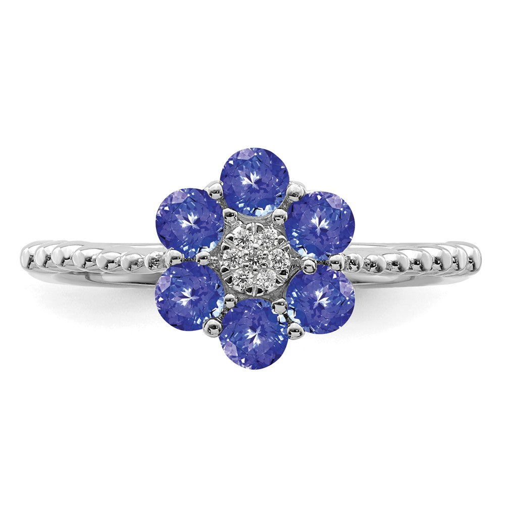 14K White Gold Tanzanite And Diamond Floral Ring