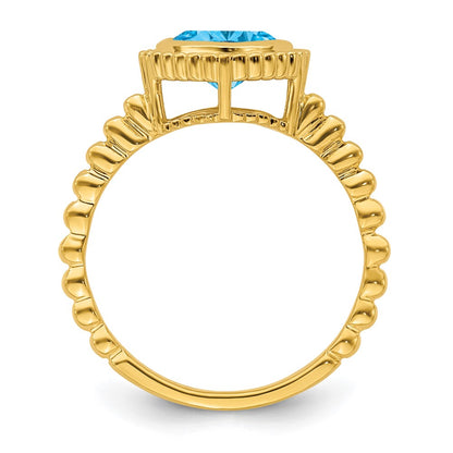 10K Yellow Gold Cushion Blue Topaz Ring