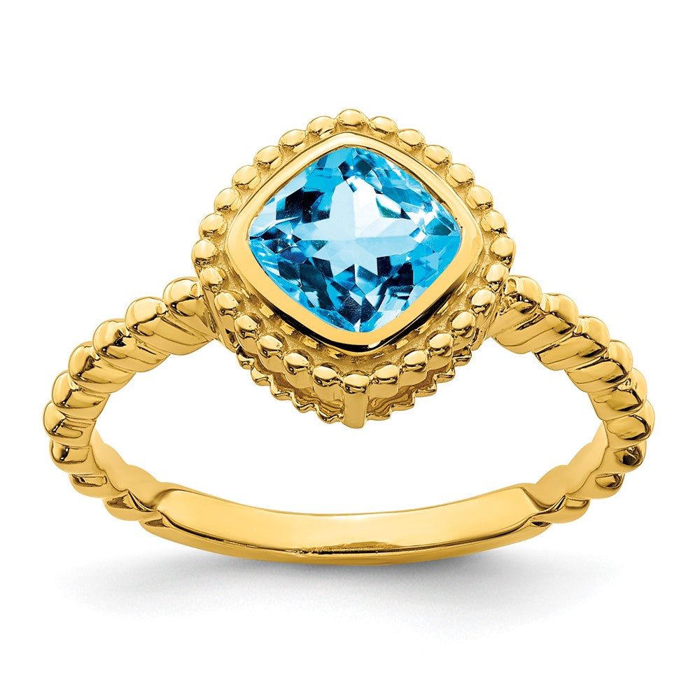 10K Yellow Gold Cushion Blue Topaz Ring
