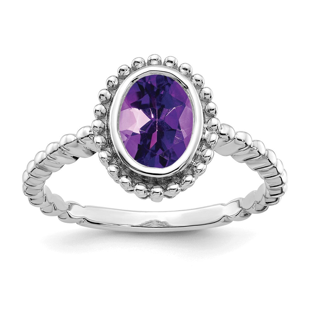 10K White Gold Oval Amethyst Ring