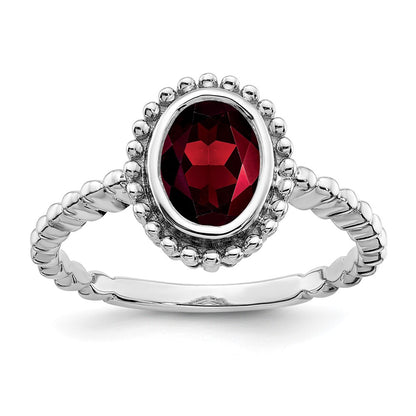 10K White Gold Oval Garnet Ring